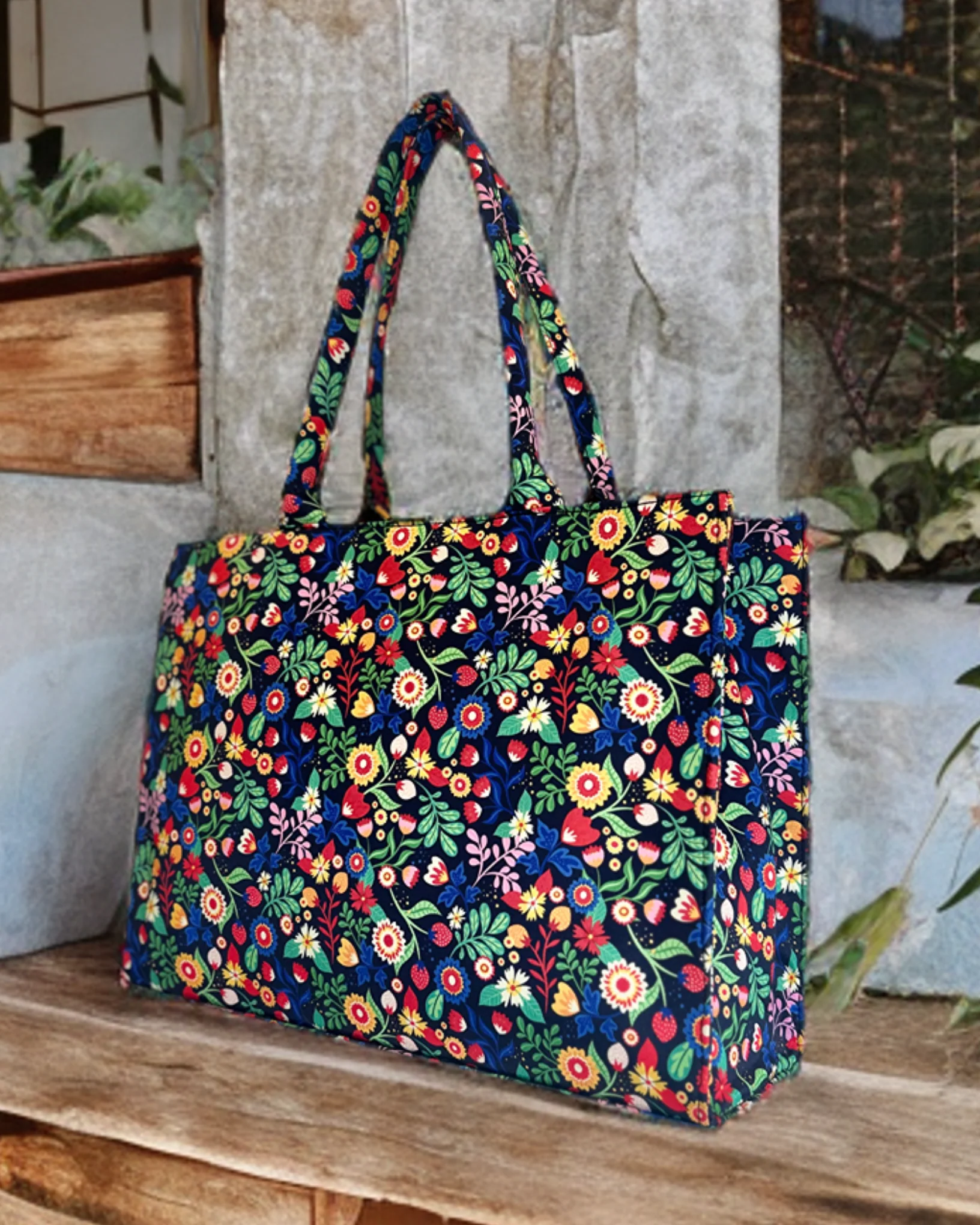 Azalea Floral Canvas Cotton Quilted Tote Bag - Image 3