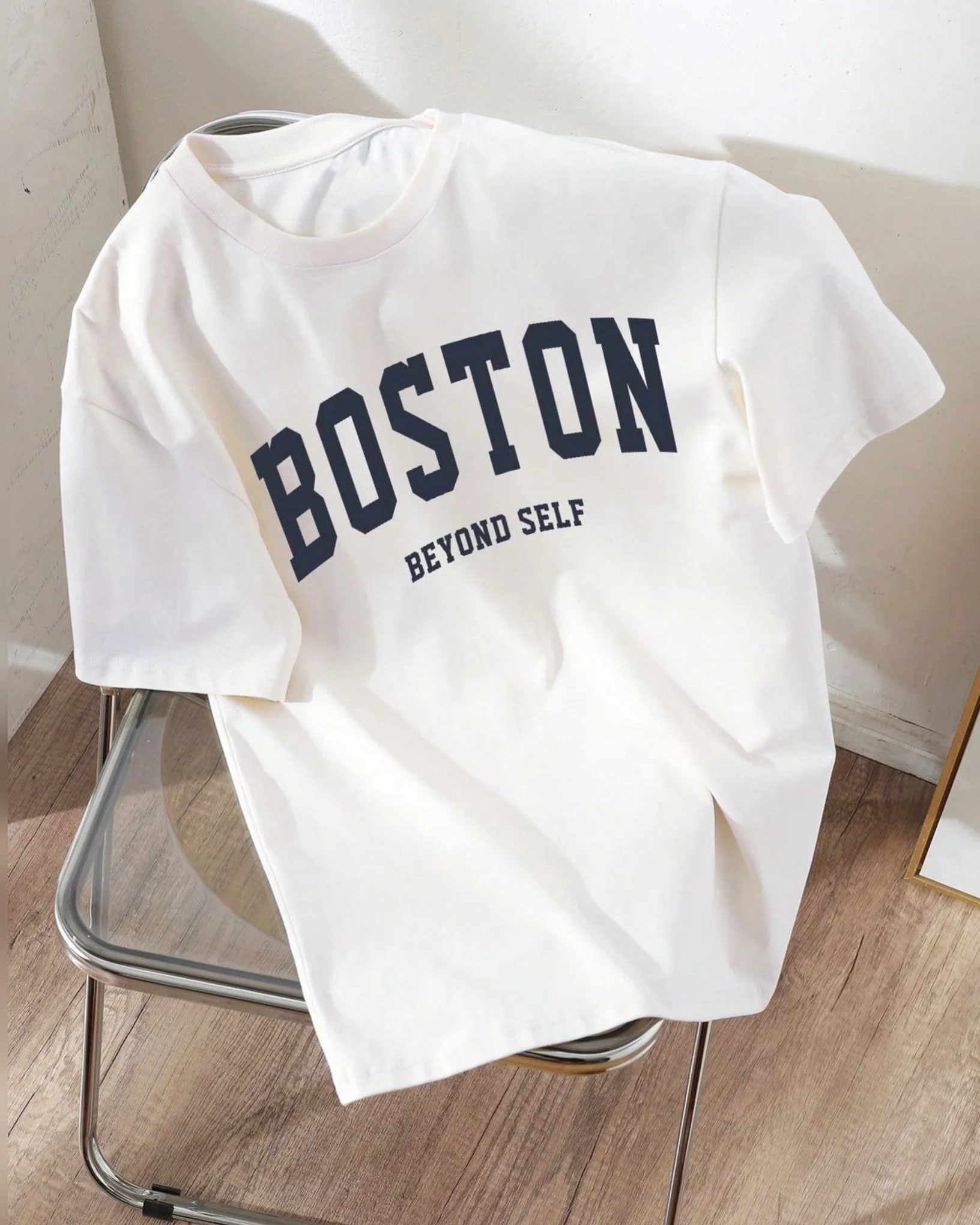 Boston Graphic Drop Shoulder Oversized T-shirt White - Image 2