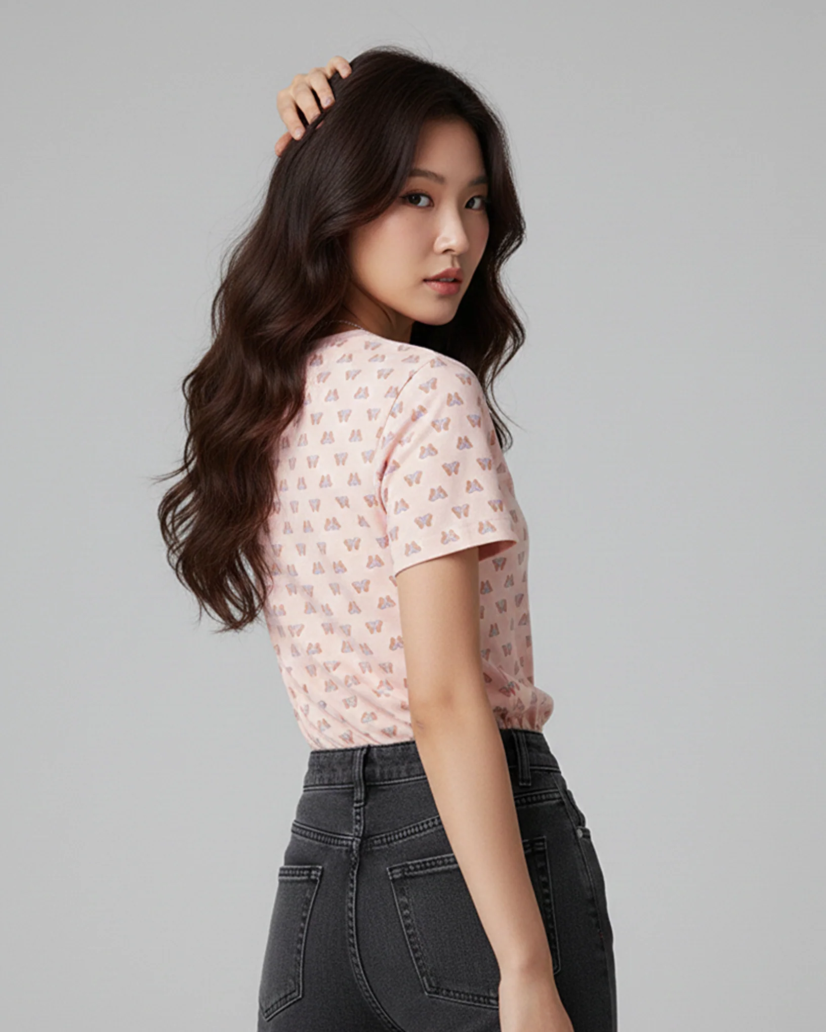Butterflies Crew Neck Short Sleeve All over Graphic Tee - Image 3