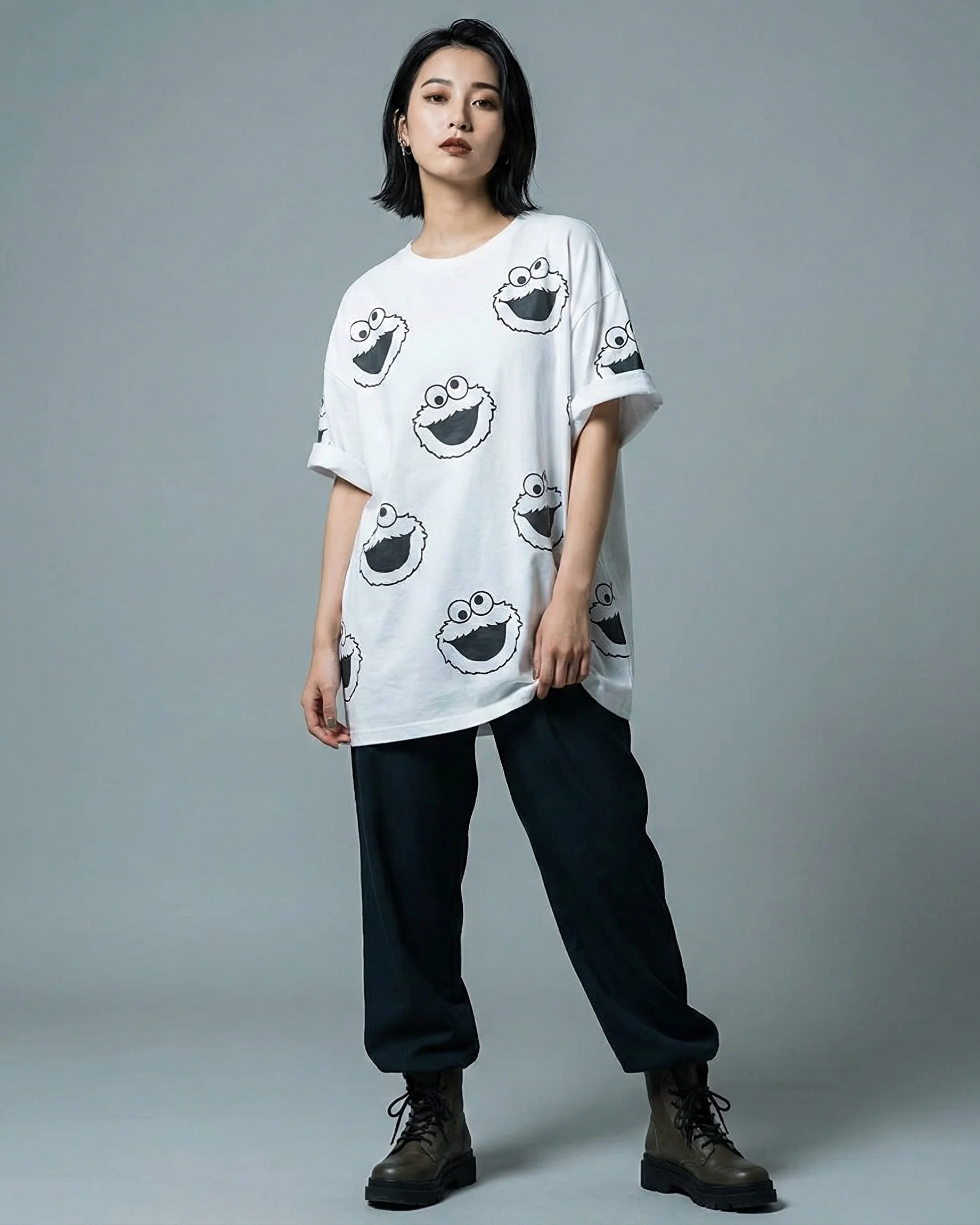Cookie Monster Graphic Drop Shoulder oversized Tee - Image 2
