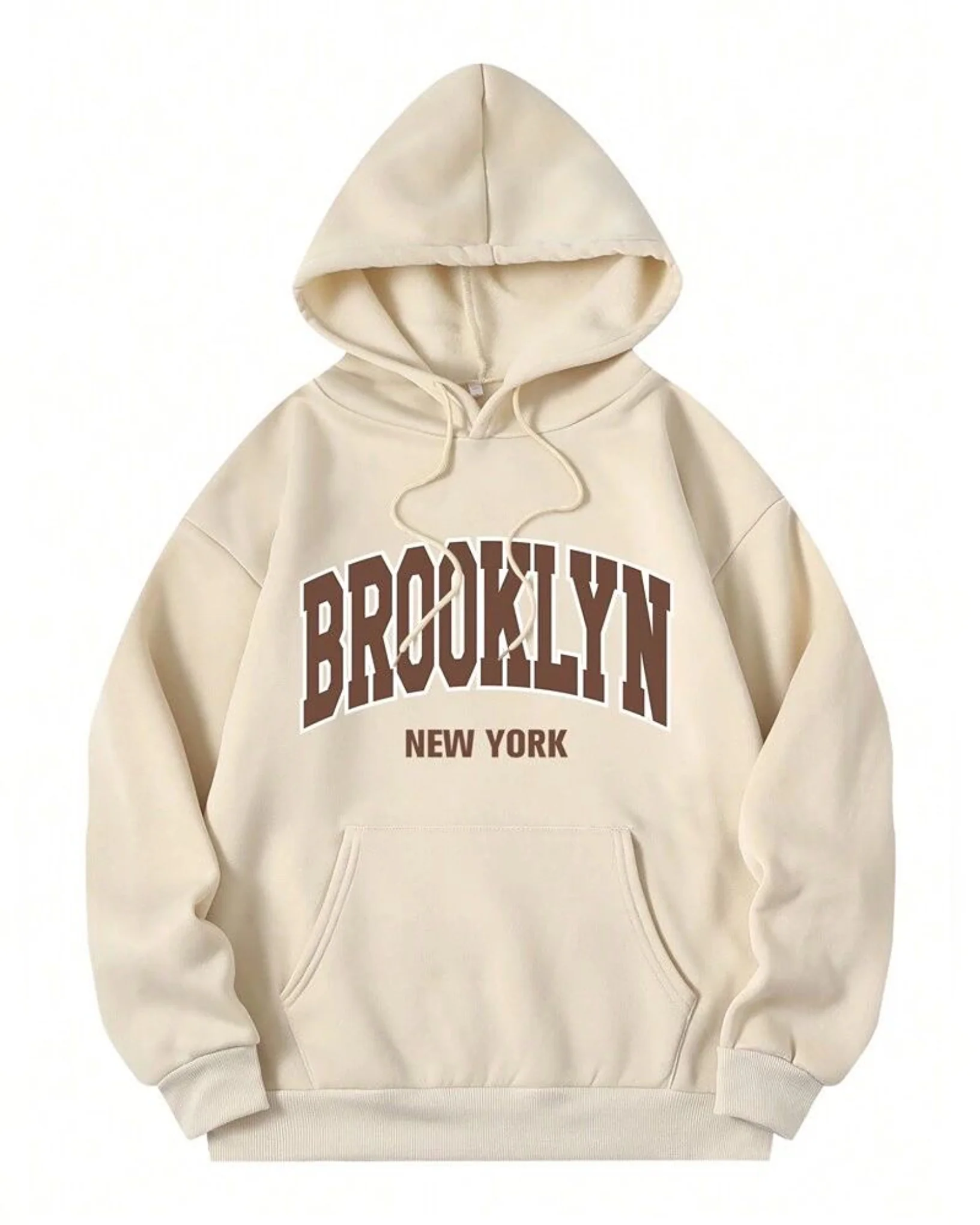 Brooklyn Graphic Oversized Pullover Hood Beige