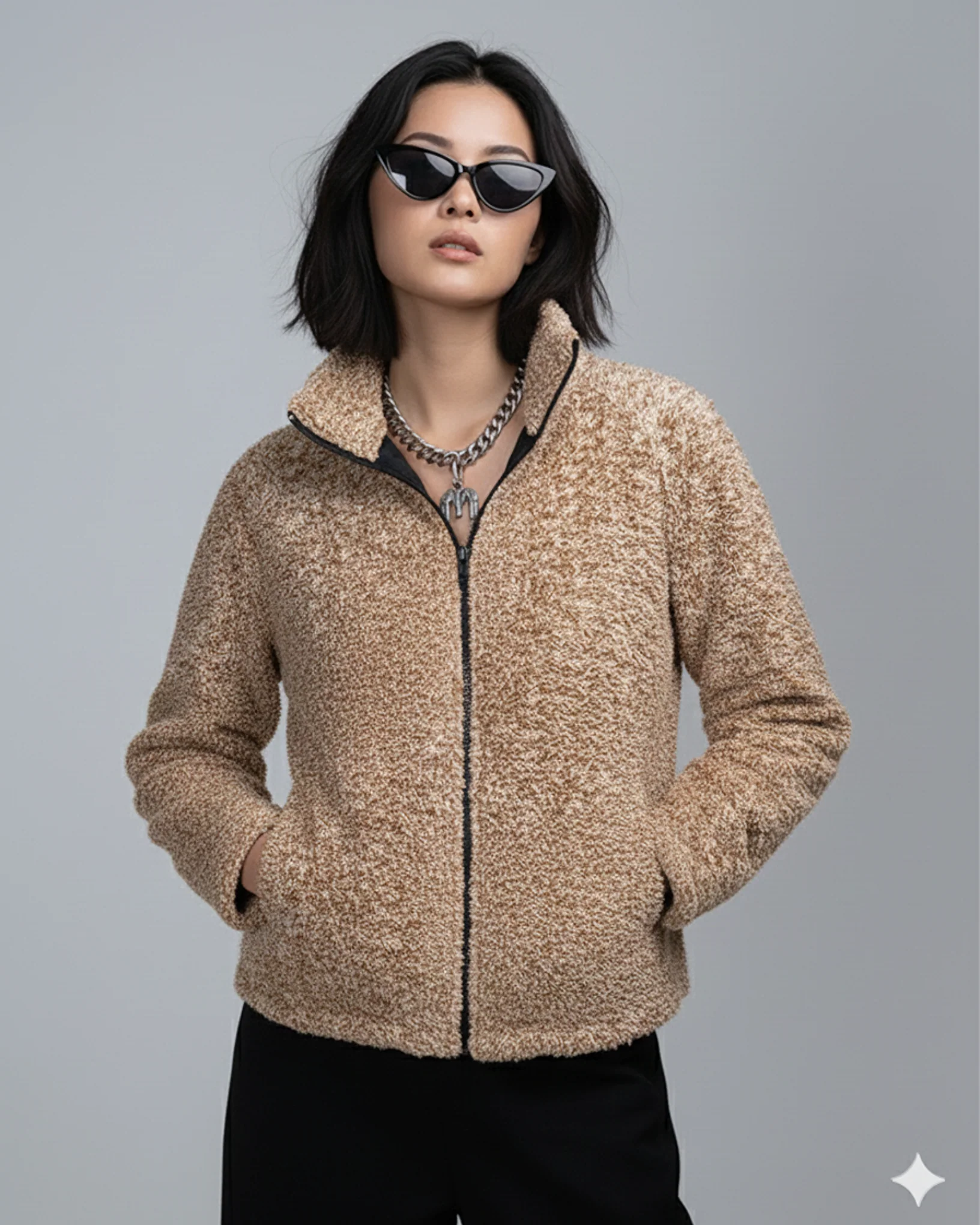Classic Tweed Woolen Sherpa Jacket Bronze