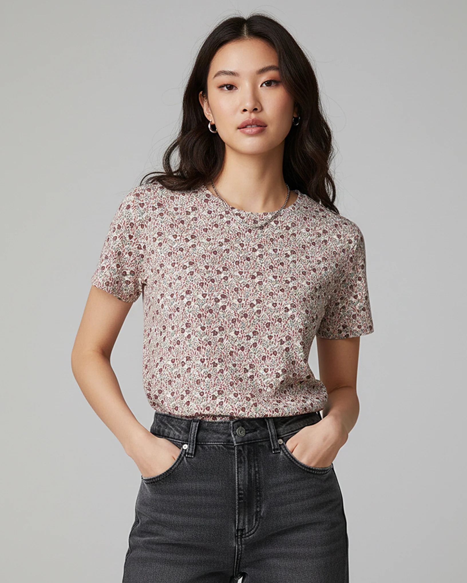 Camellia Crew Neck Short Sleeve All over Graphic Tee