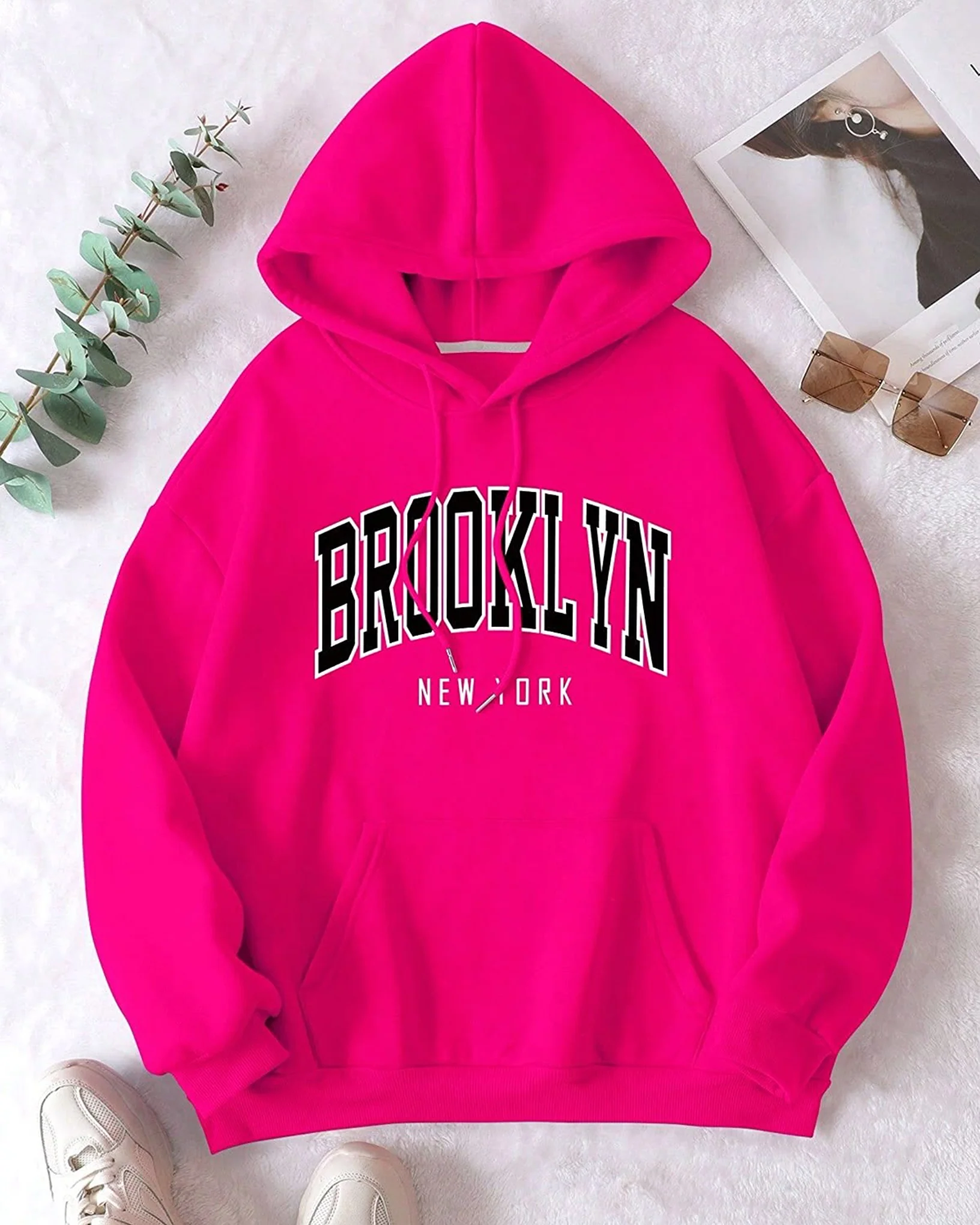 Brooklyn Graphic Oversized Pullover Hood Magenta