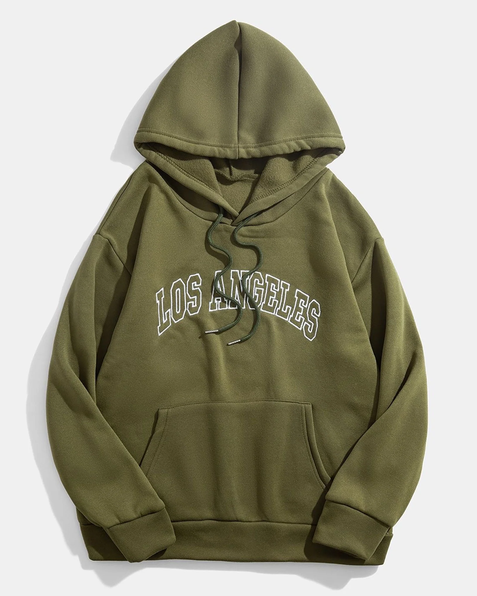 Los Angles Graphic Oversized Pullover Hood Olive - Image 2