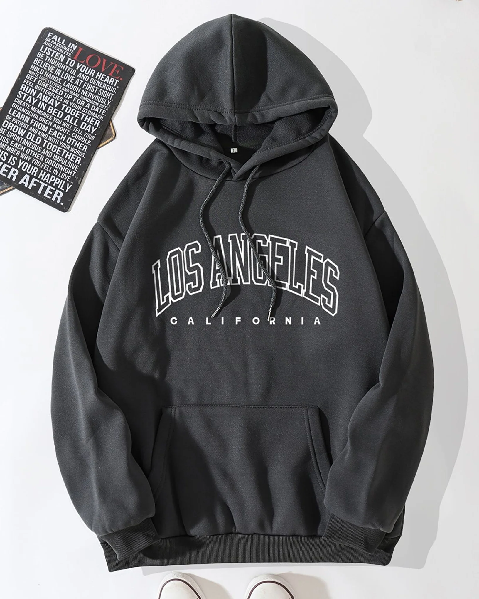 Los Angles Graphic Oversized Pullover Hood Dark Grey