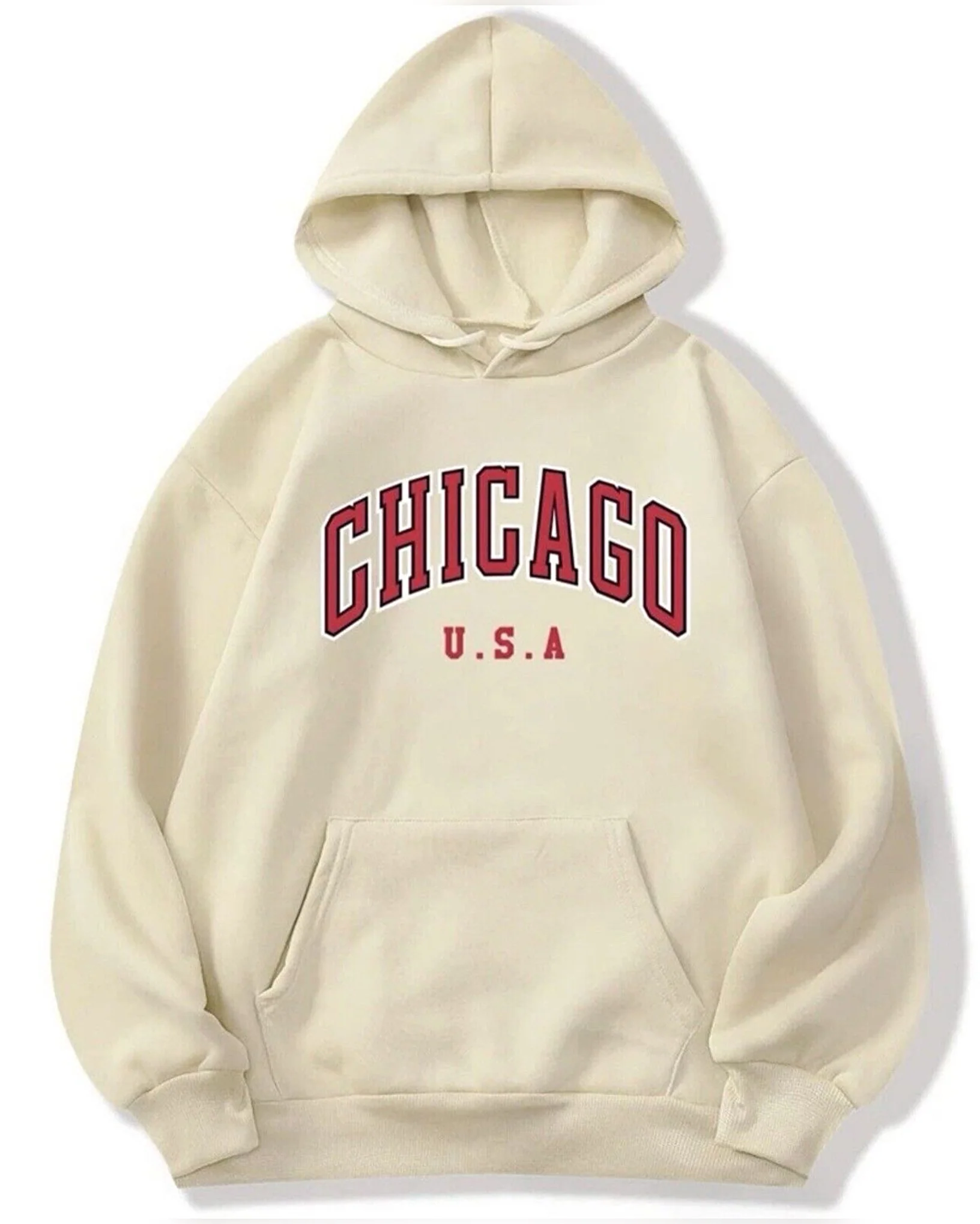 Chicago Graphic Oversized Pullover Hood Pastel Cream