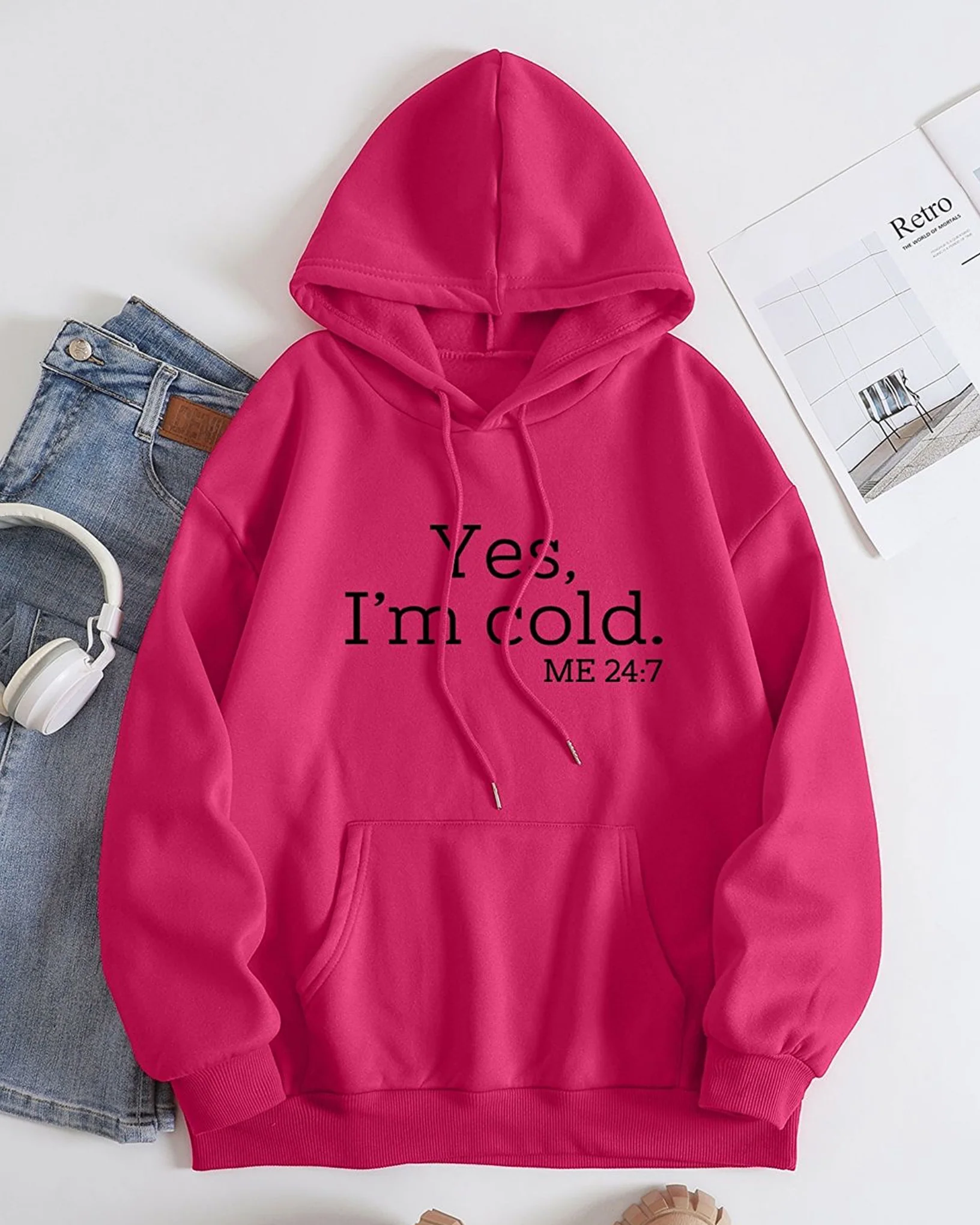 I’m Cold Graphic Oversized Pullover Hood Magenta