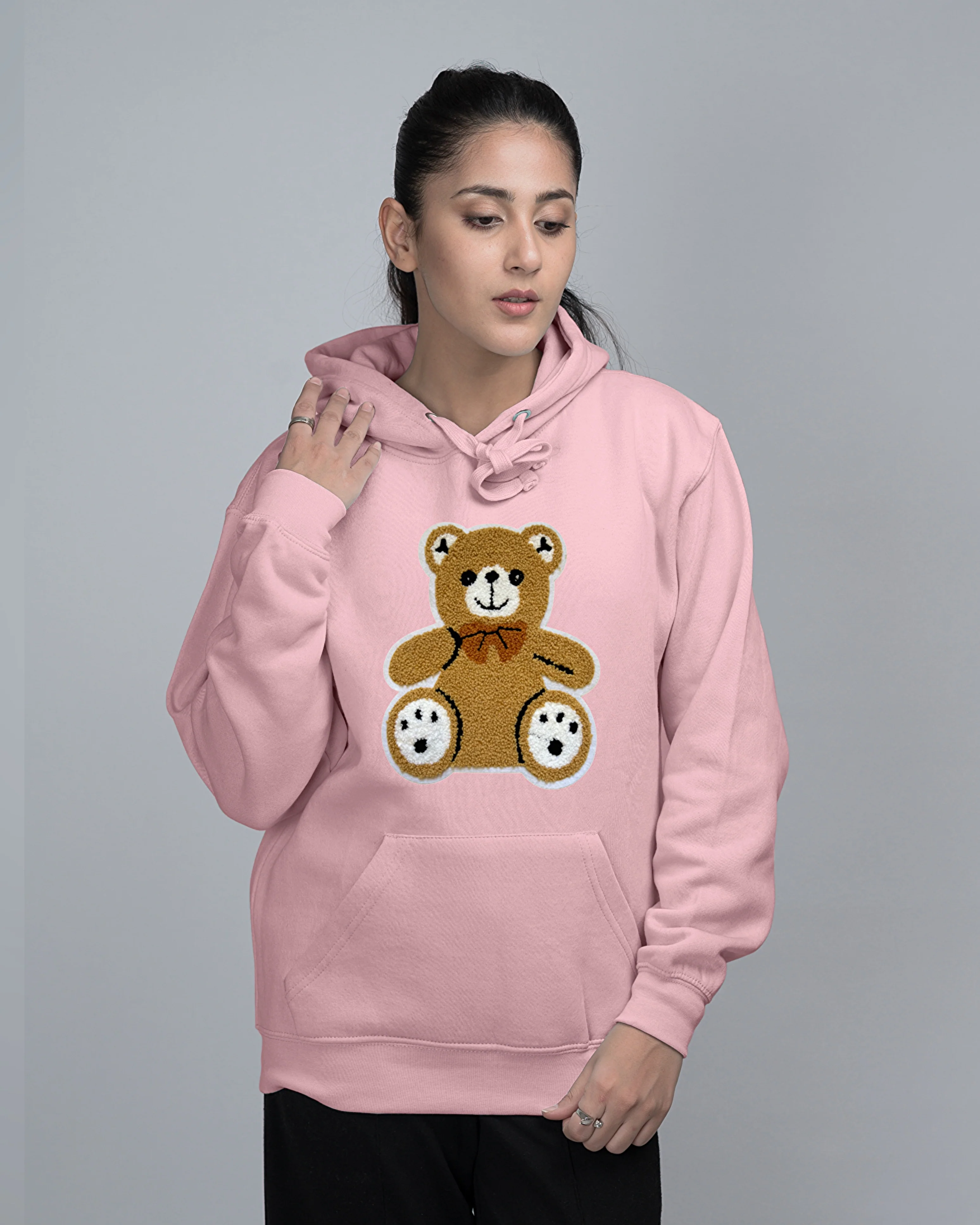 Cocoa Bear Embroidered Patched Oversized Pullover Hood - Image 2