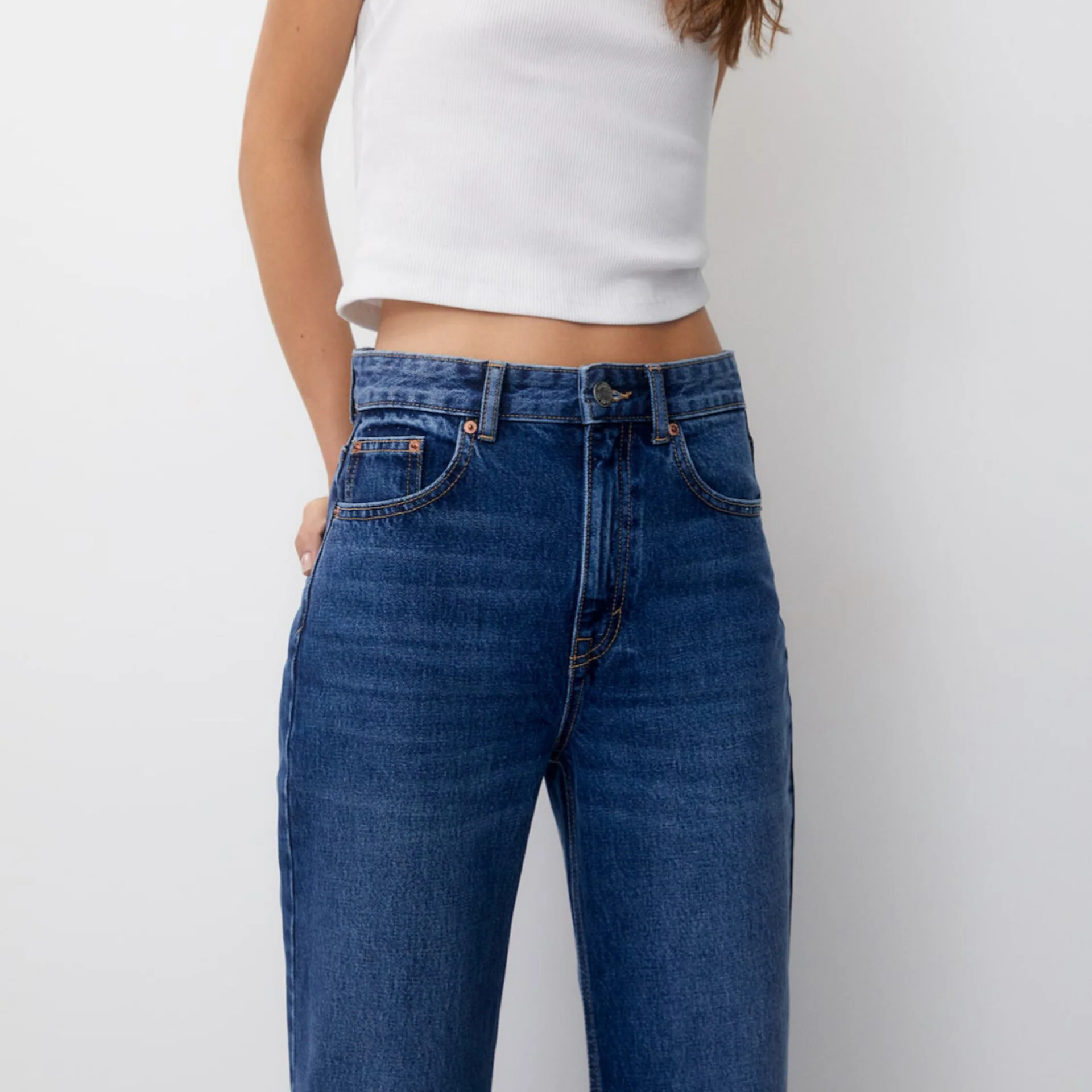 Denim Blue Slim Mom Fit High Waist Jeans - Image 3