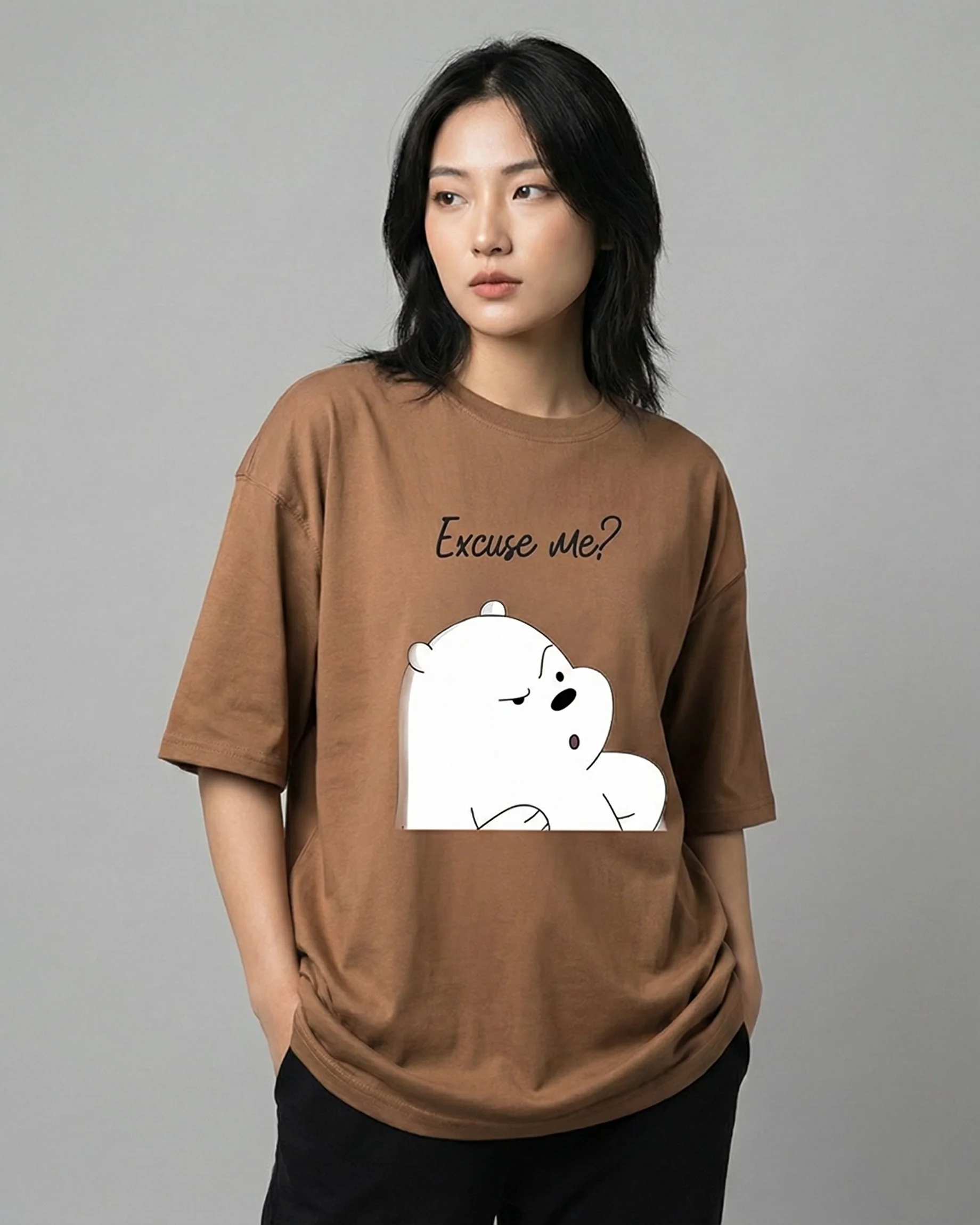 Excuse Me Bear Graphic Drop Shoulder Oversized Tee