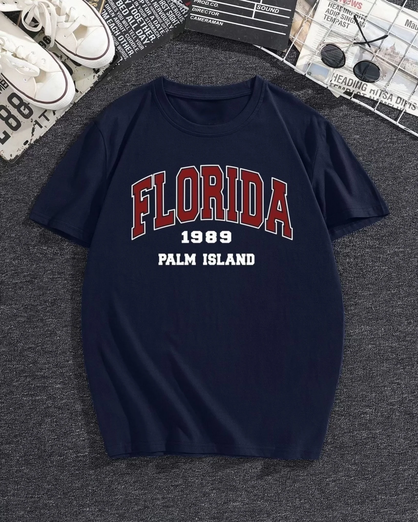 Florida Graphic Drop Shoulder Oversized T-shirt Navy