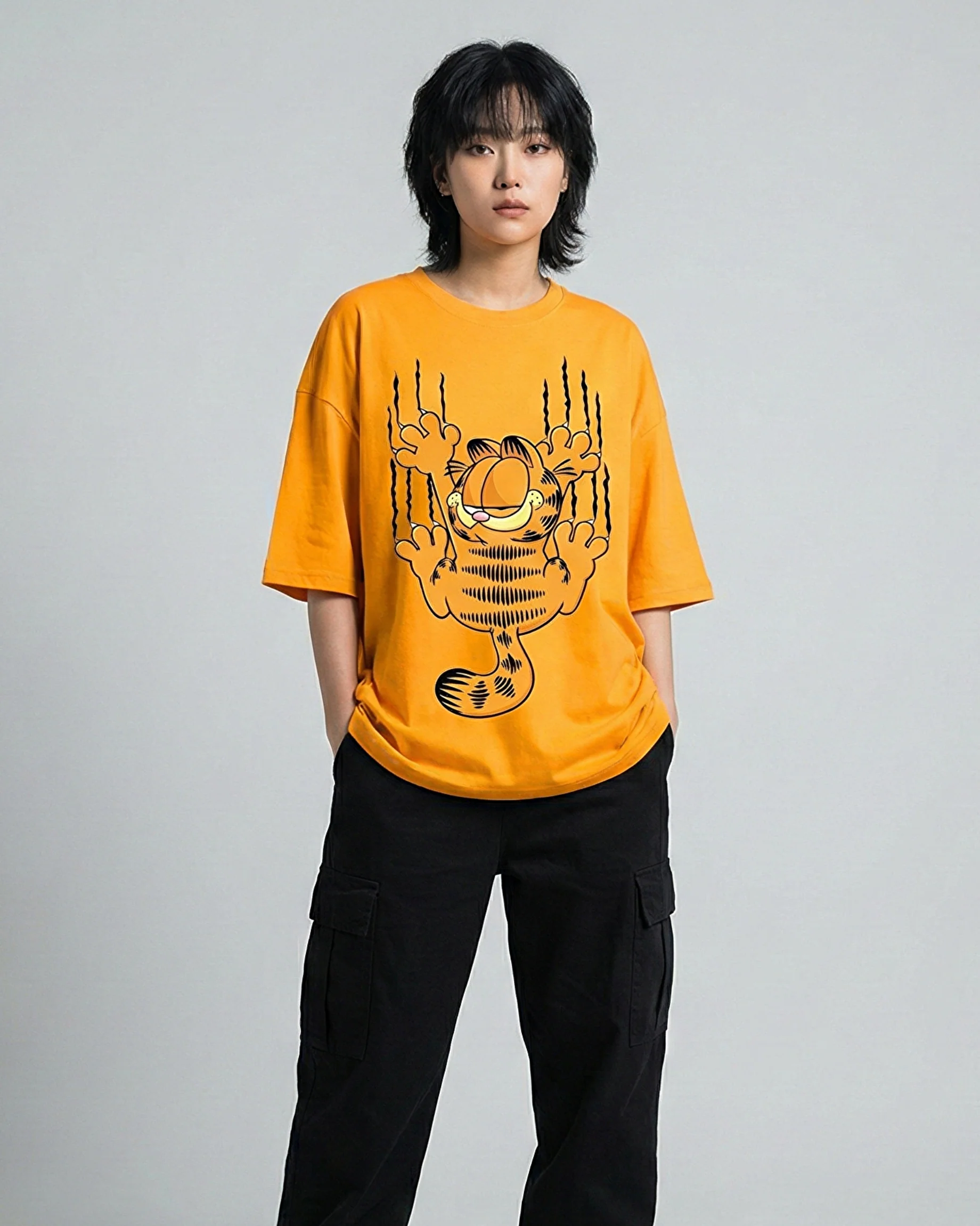 Garfield Graphic Drop Shoulder Oversized Tee Yellow