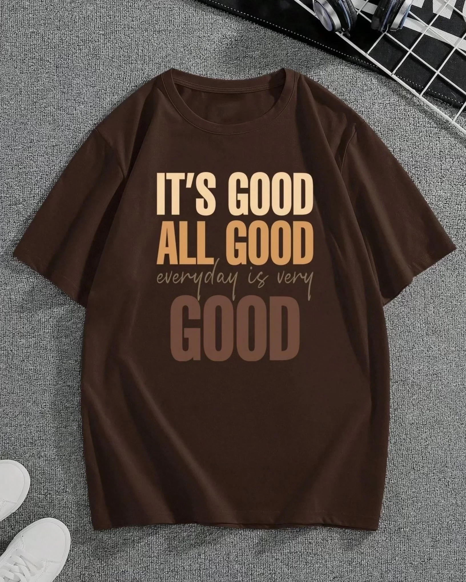 Its Good Graphic Drop Shoulder Oversized T-shirt Brown - Image 2