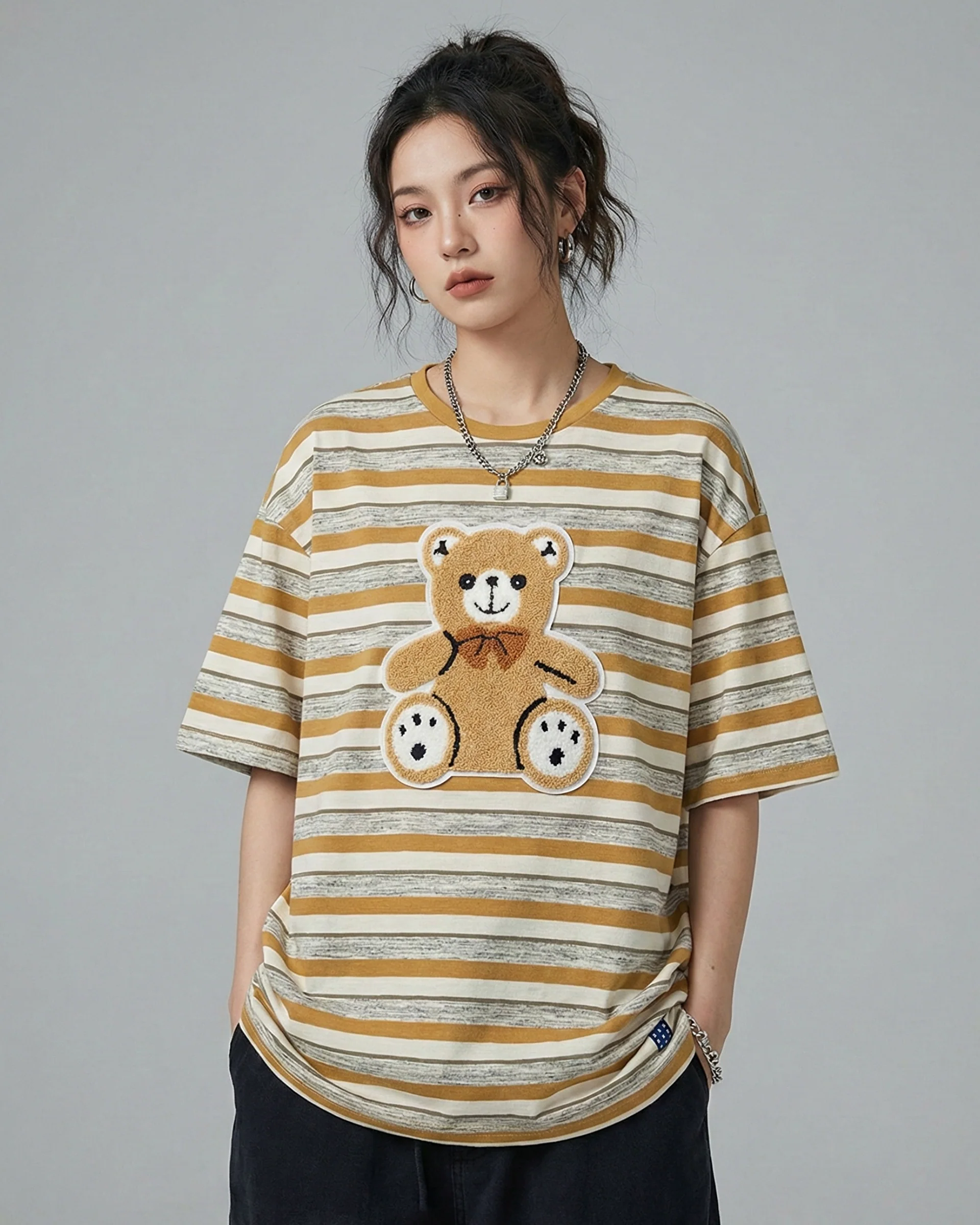 Coca Bear Embroidered Patched Oversized Tee