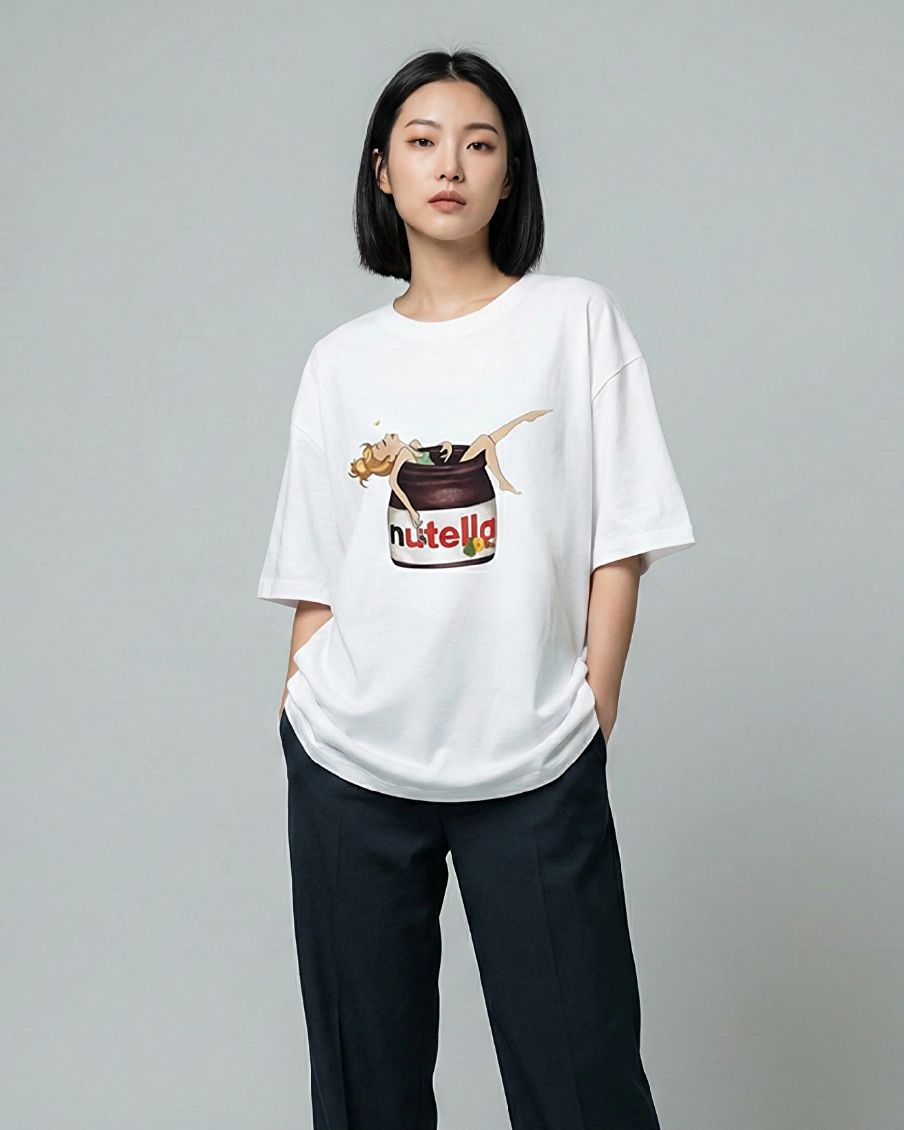 Nutella Girl Graphic Drop Shoulder Oversized Tee