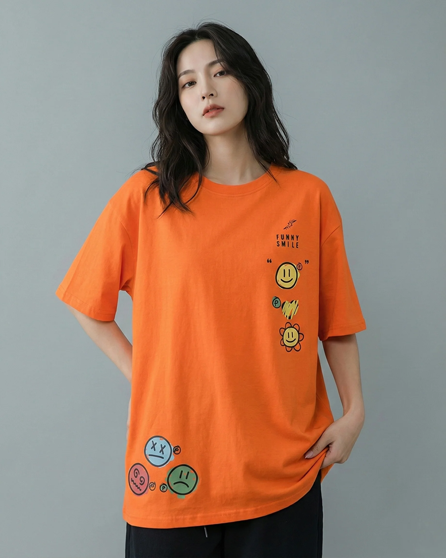 Smile Emoji Graphic Drop Shoulder Oversized Tee