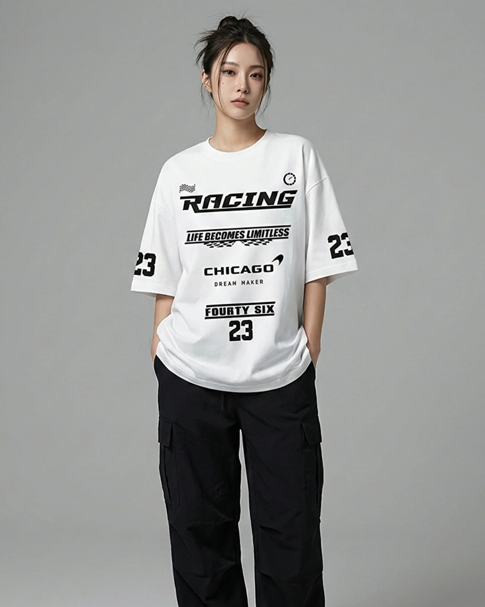Team FR Dream Maker Chicago Graphic Drop Shoulder Oversized T-shirt White