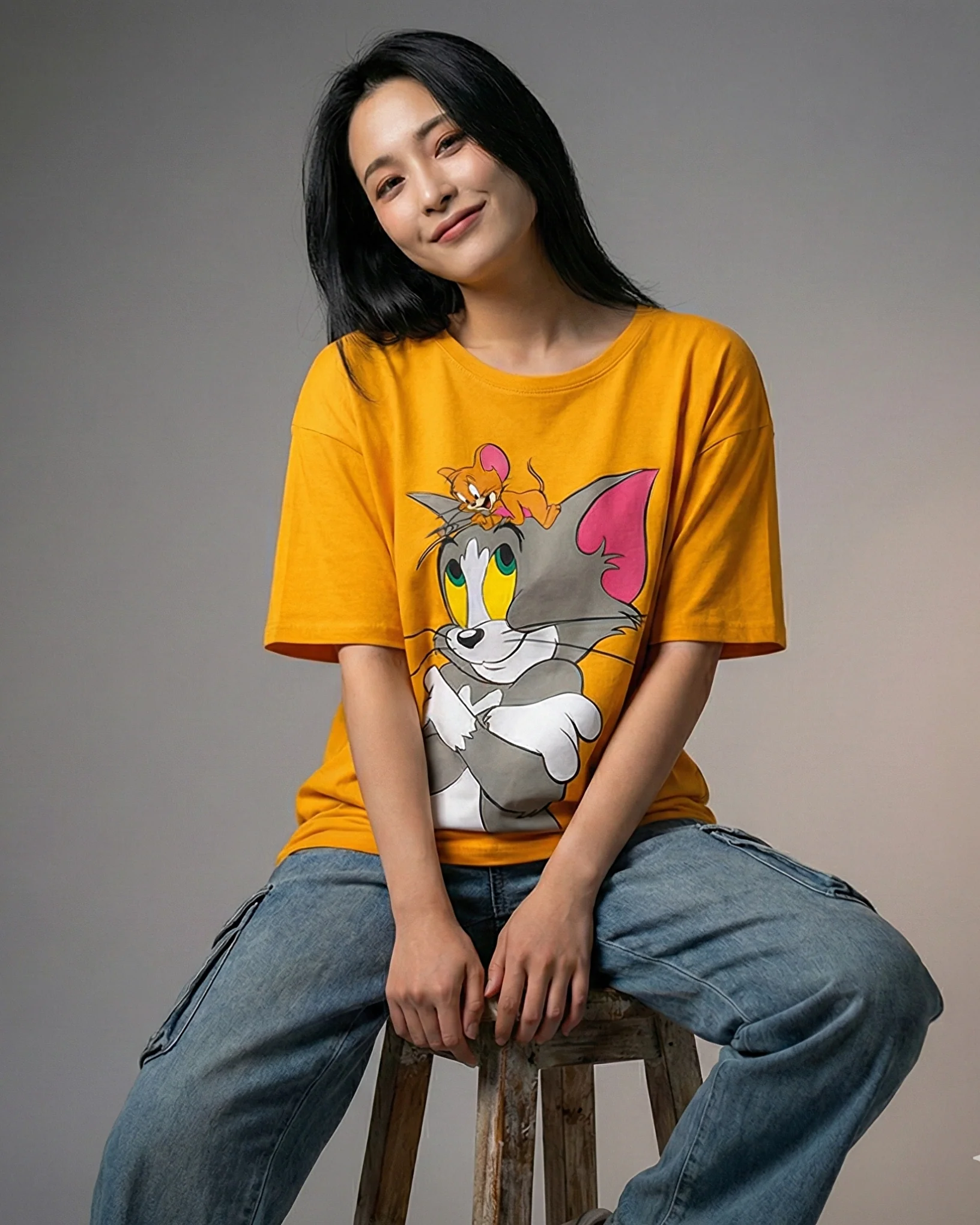 Tom & Jerry Graphic Drop Shoulder Oversized Tee
